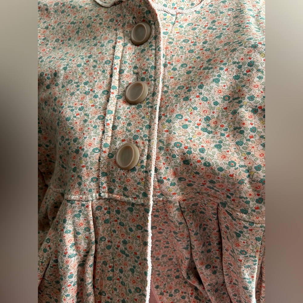 IVY JANE boho style pink long jacket floral chunky buttons pleated waist NWT - Picture 14 of 15